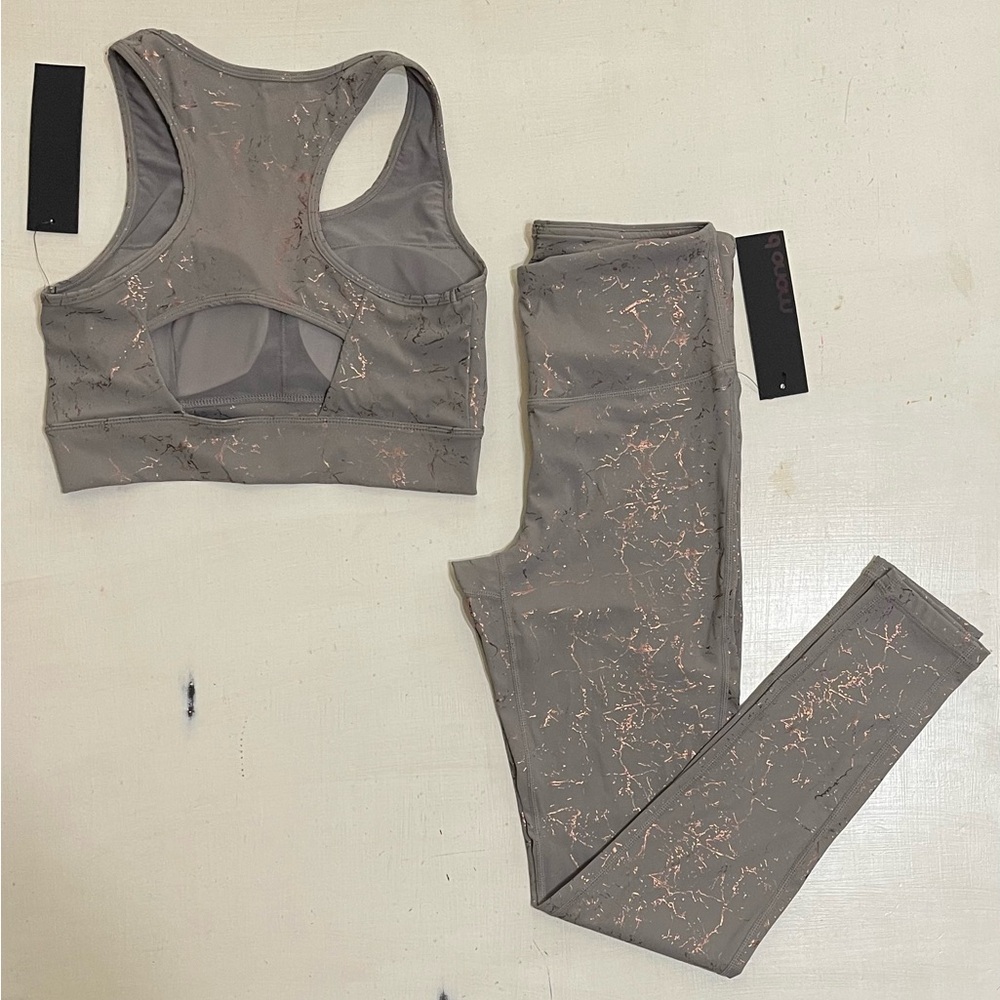 Mono B bra and legging set. Dark gray with bronze accents